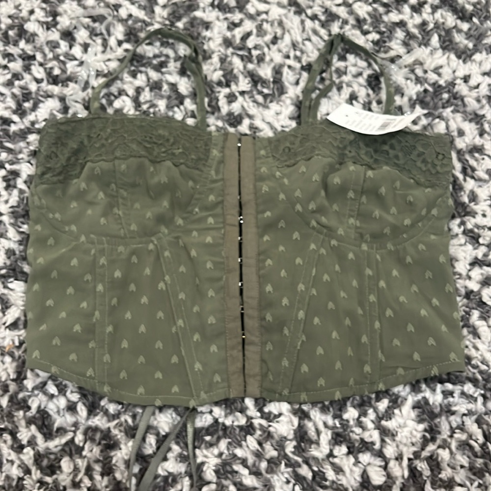 PACSUN Green Latch Front Corset Top